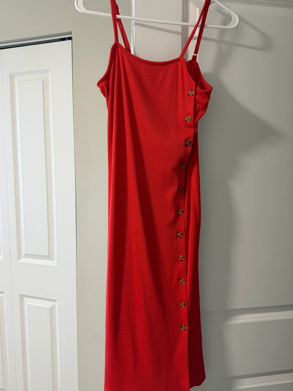 Women’s Poof Apparel red ribbed sleeveless midi dress